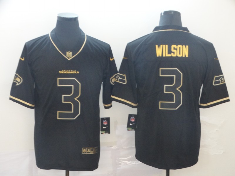 Men's Seattle Seahawks Russell Wilson #3 Black Jersey